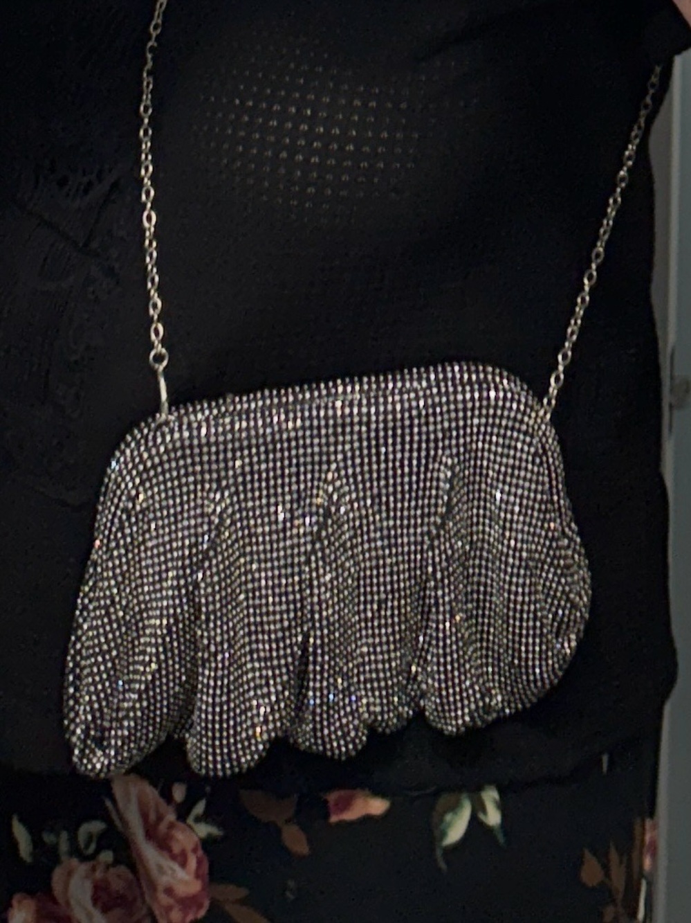 INC International Concepts Silver Rhinestone Evening Clutch Crossbody